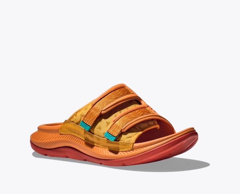 Men's HOKA Ora Luxe Slide Dark Orange | 147-KQRNYT