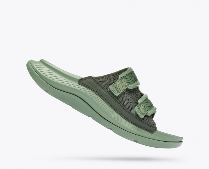 Men's HOKA Ora Luxe Slide Green | 490-YEJOUQ