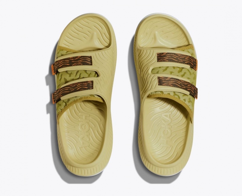 Men's HOKA Ora Luxe Slide Khaki / Brown | 973-JKVHOZ