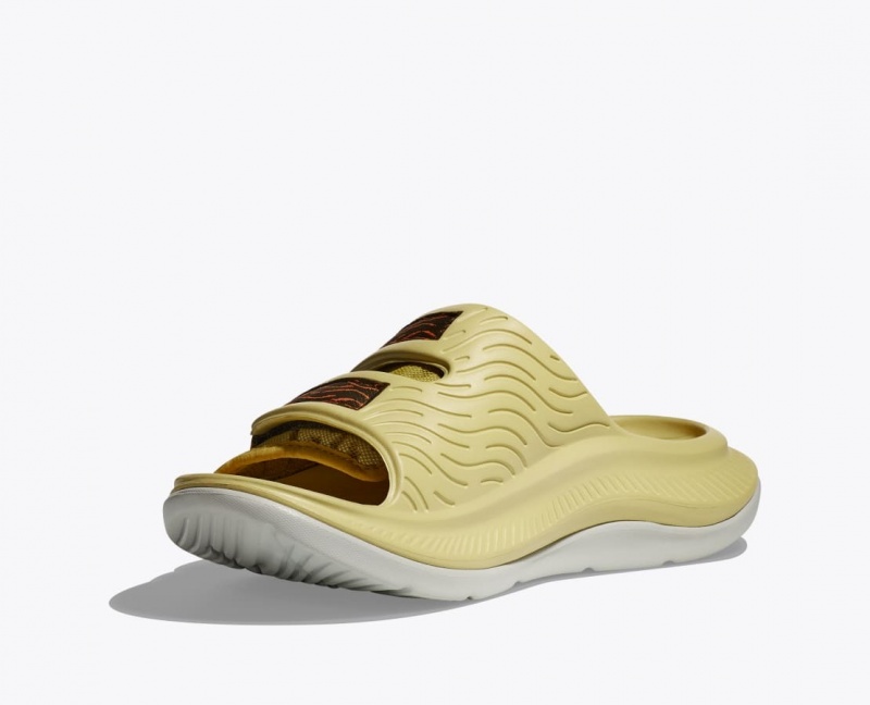 Men's HOKA Ora Luxe Slide Khaki / Brown | 973-JKVHOZ