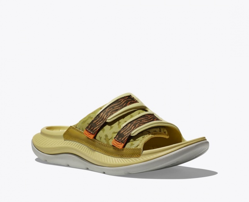 Men's HOKA Ora Luxe Slide Khaki / Brown | 973-JKVHOZ