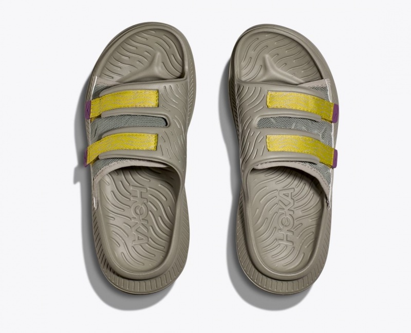 Men's HOKA Ora Luxe Slide Khaki / Yellow | 059-TAZMLN