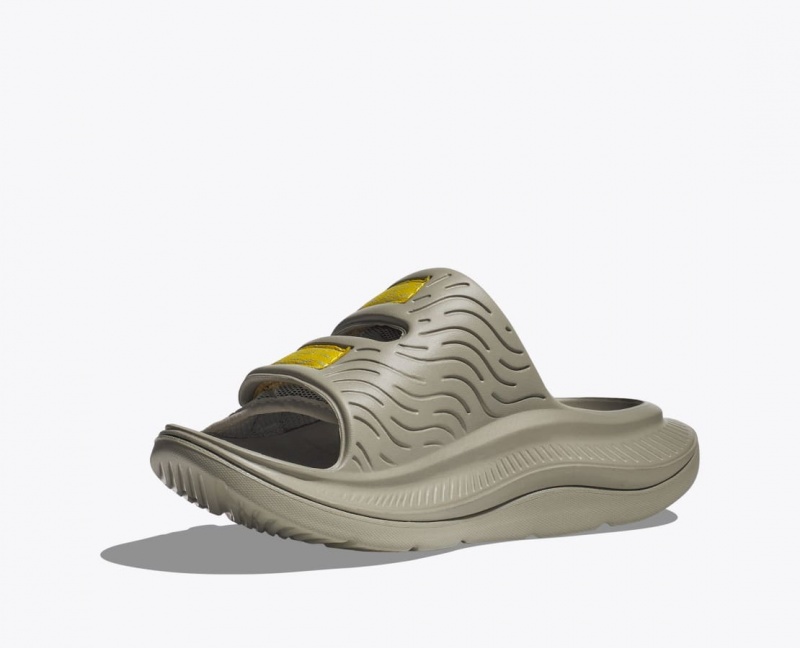 Men's HOKA Ora Luxe Slide Khaki / Yellow | 059-TAZMLN