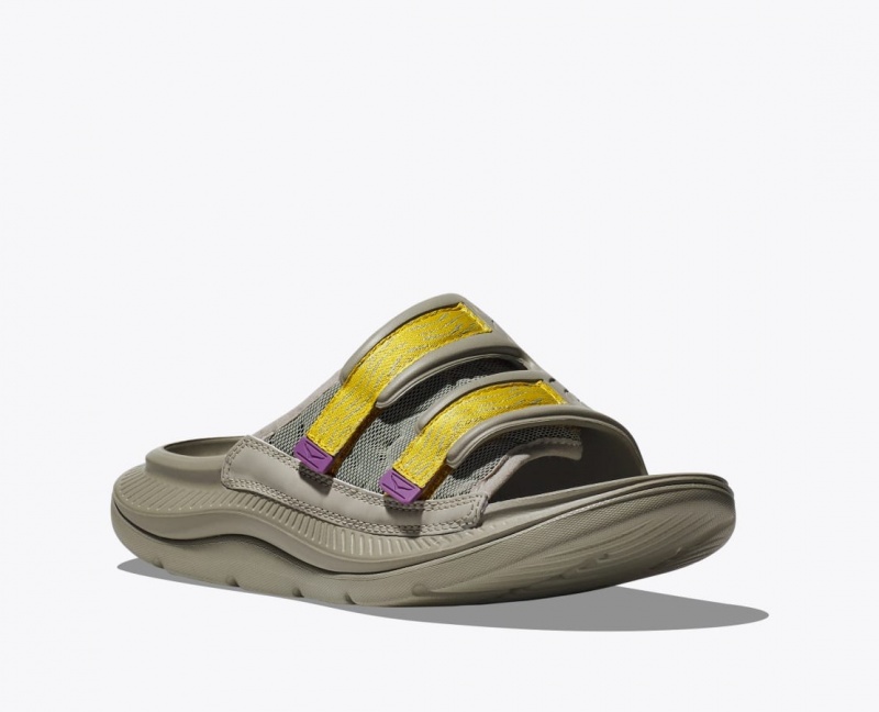 Men's HOKA Ora Luxe Slide Khaki / Yellow | 059-TAZMLN