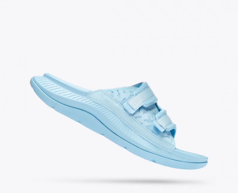 Men's HOKA Ora Luxe Slide Light Blue | 371-GVENOP