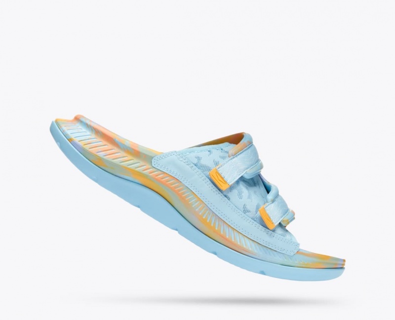 Men's HOKA Ora Luxe Slide Light Blue / Orange | 642-GHYFUC