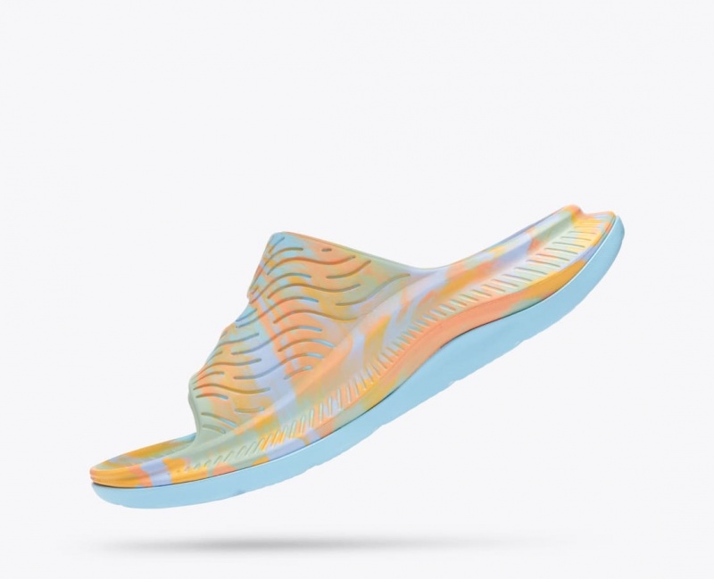 Men's HOKA Ora Luxe Slide Light Blue / Orange | 642-GHYFUC