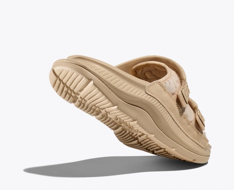 Men's HOKA Ora Luxe Slide Light Khaki | 379-BJDMFG