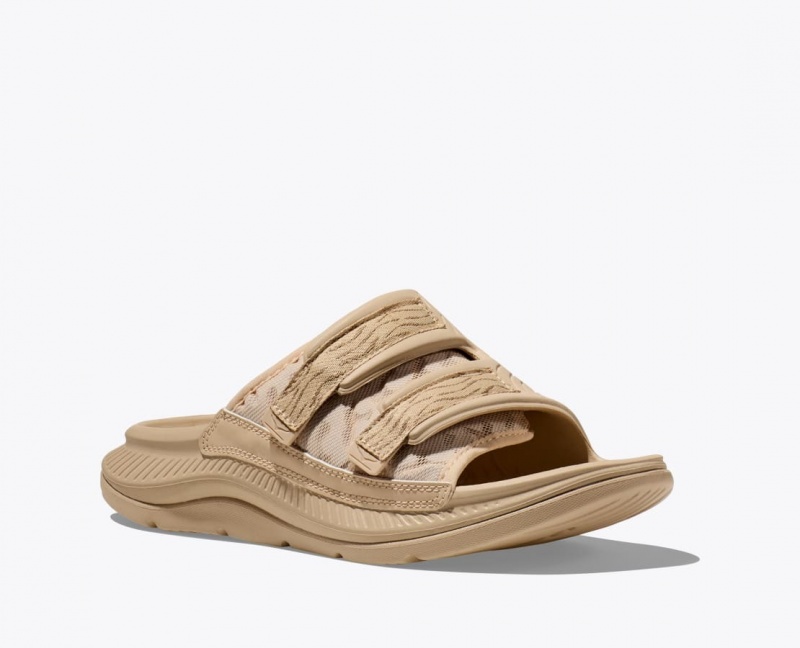 Men's HOKA Ora Luxe Slide Light Khaki | 379-BJDMFG