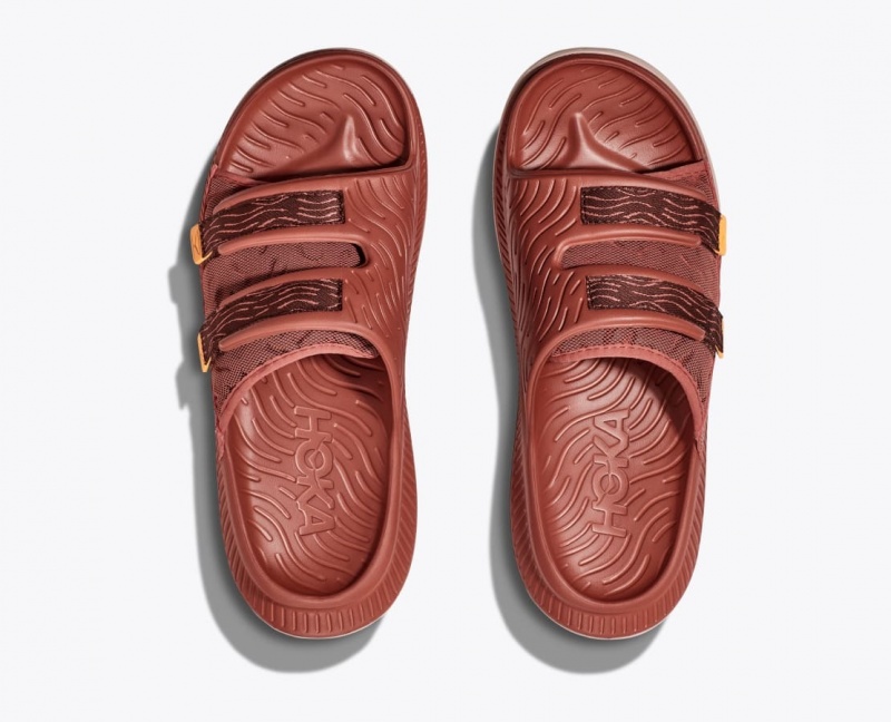 Men's HOKA Ora Luxe Slide Red Brown | 298-IXJDEB