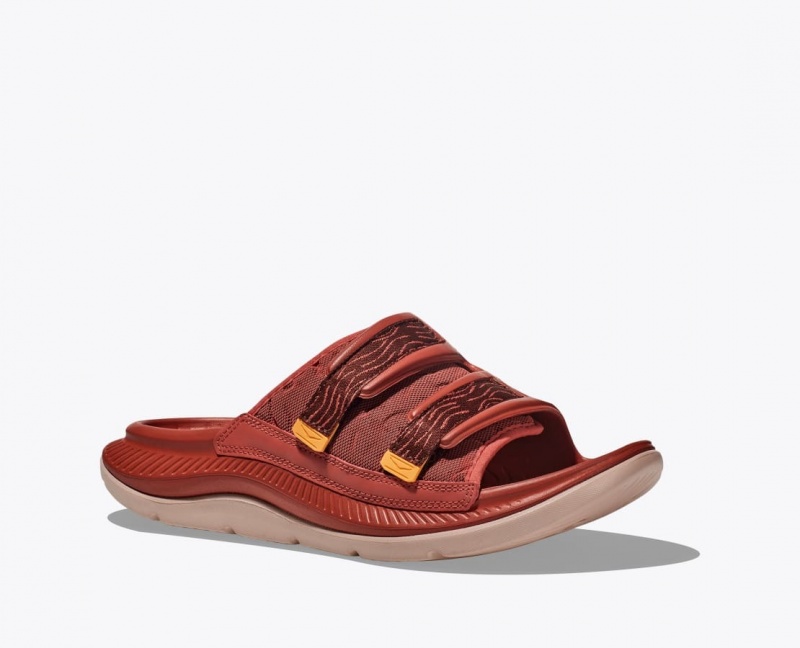 Men's HOKA Ora Luxe Slide Red Brown | 298-IXJDEB