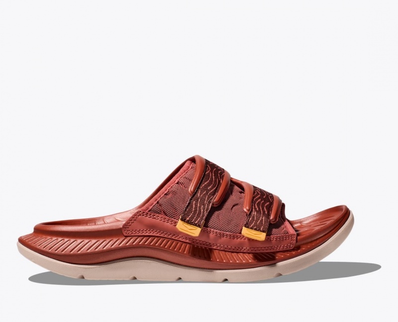 Men\'s HOKA Ora Luxe Slide Red Brown | 298-IXJDEB