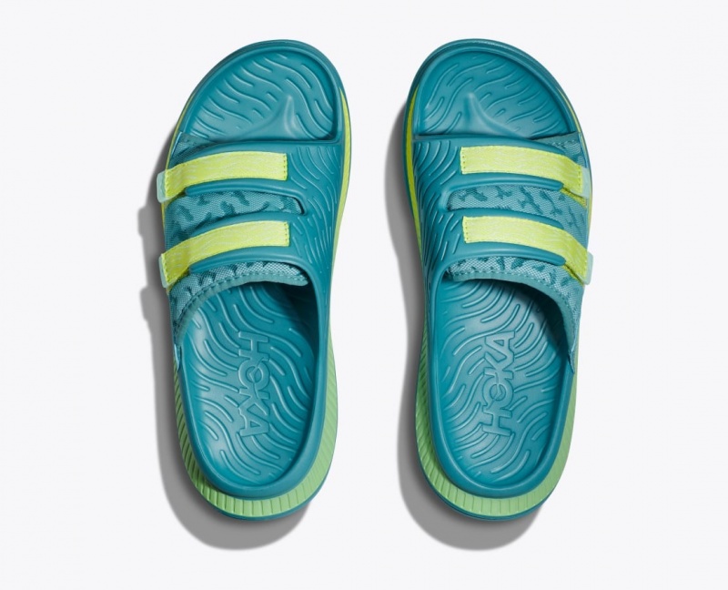 Men's HOKA Ora Luxe Slide Turquoise | 816-QFJBZW