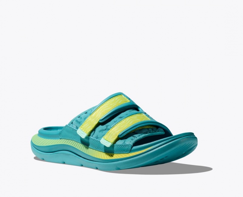 Men's HOKA Ora Luxe Slide Turquoise | 816-QFJBZW