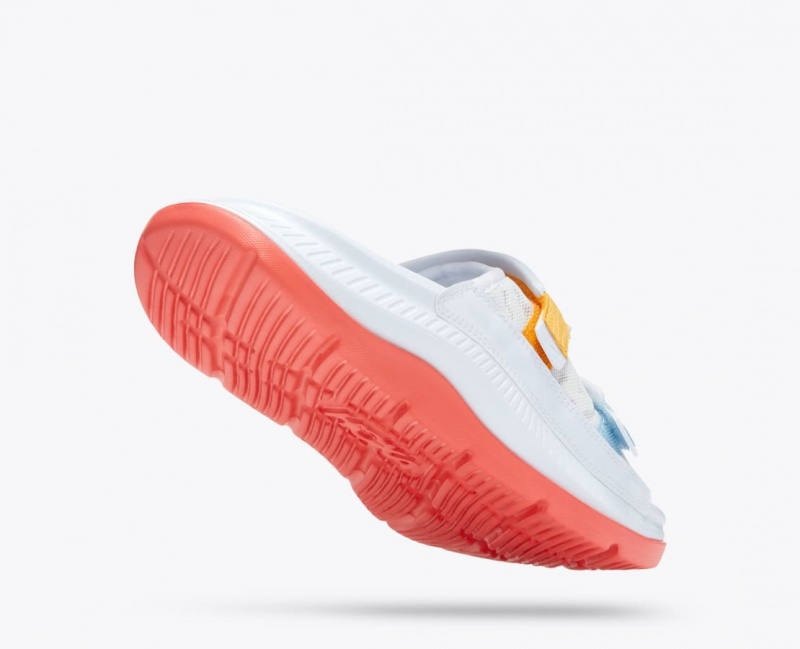 Men's HOKA Ora Luxe Slide White / Orange / Blue | 819-HMXBFJ