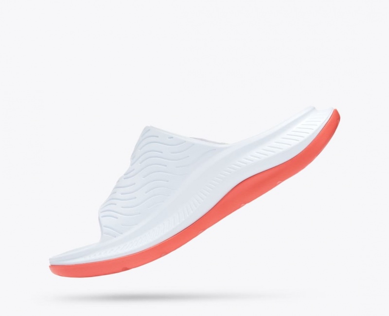 Men's HOKA Ora Luxe Slide White / Orange / Blue | 819-HMXBFJ