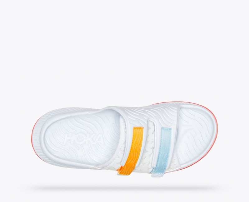 Men's HOKA Ora Luxe Slide White / Orange / Blue | 819-HMXBFJ