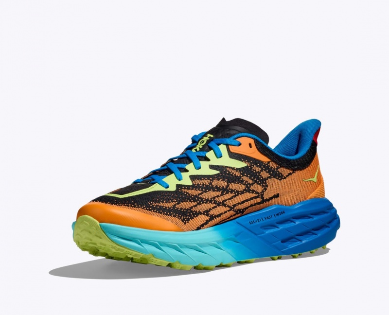 Men's HOKA Speedgoat 5 Trail Running Shoes Orange / Black / Blue | 817-ACNSMY