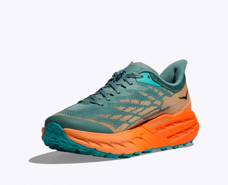 Men's HOKA Speedgoat 5 Trail Running Shoes Green / Orange | 025-ACBVOW