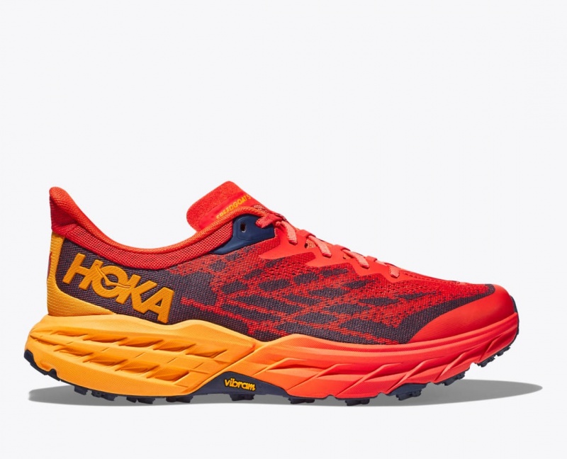 Men\'s HOKA Speedgoat 5 Trail Running Shoes Red / Dark Brown | 157-JMHZWC