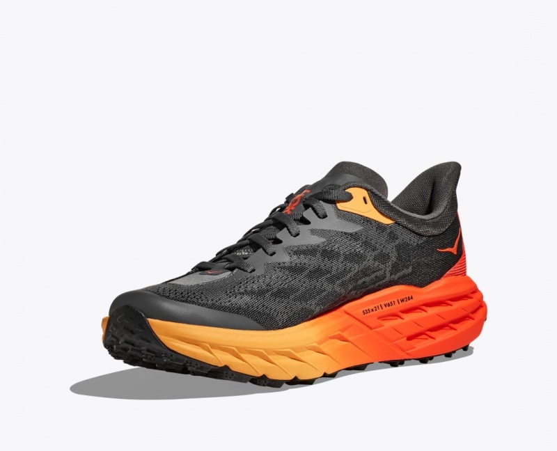 Men's HOKA Speedgoat 5 Trail Running Shoes Black / Orange / Red | 159-YXNDRV