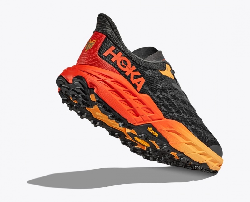 Men's HOKA Speedgoat 5 Trail Running Shoes Black / Orange / Red | 159-YXNDRV