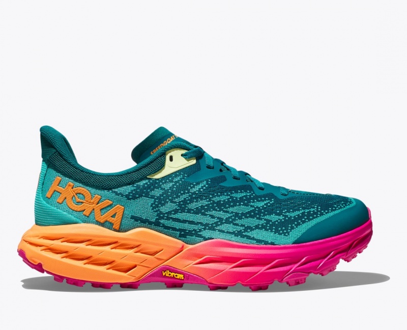 Men\'s HOKA Speedgoat 5 Trail Running Shoes Dark Turquoise / Pink / Orange | 041-BYWGEX