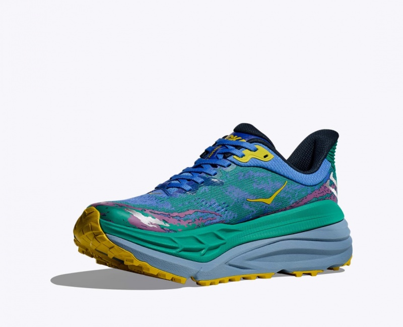 Men's HOKA Stinson 7 Trail Running Shoes Green / Blue | 201-LXPRME