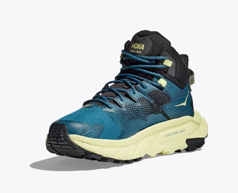 Men's HOKA Trail Code GTX Hiking Boots Blue / Black / Light Green | 014-OFSDPY