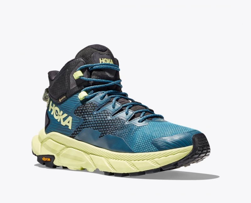 Men's HOKA Trail Code GTX Hiking Boots Blue / Black / Light Green | 014-OFSDPY