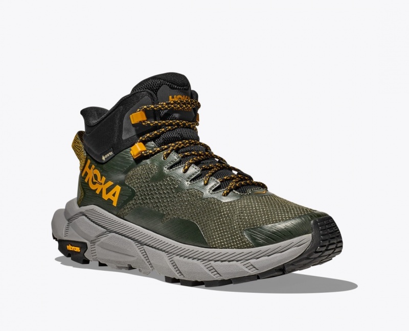 Men's HOKA Trail Code GTX Hiking Boots Dark Green | 681-YDFREM