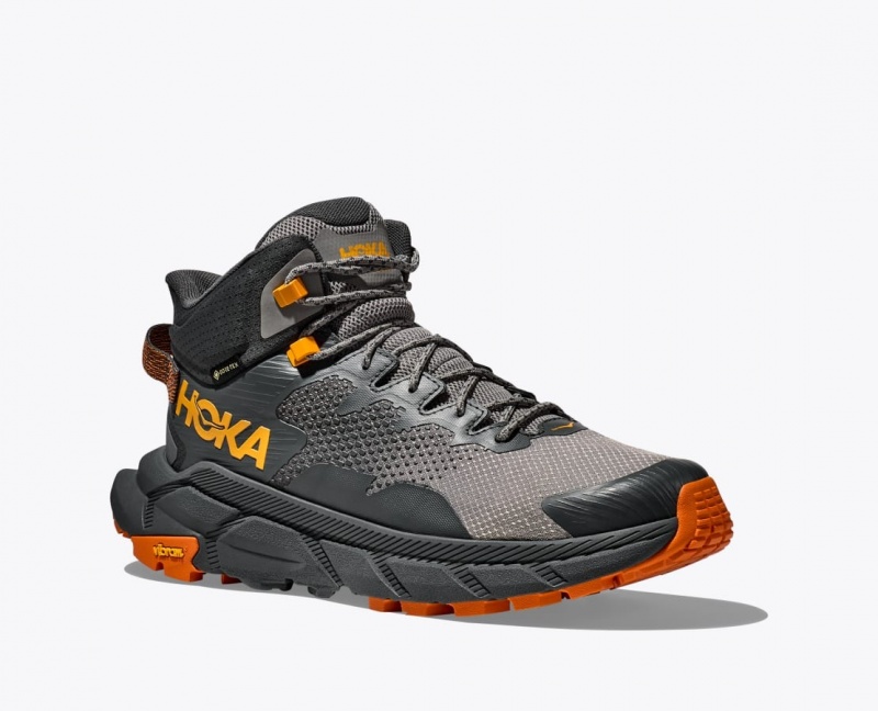 Men's HOKA Trail Code GTX Hiking Boots Grey / Black | 609-KODWAR