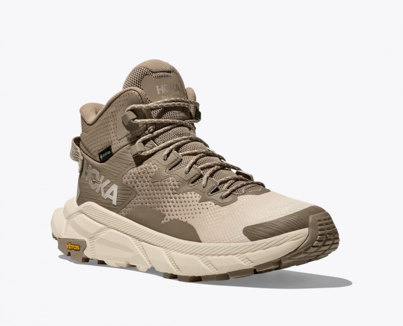 Men's HOKA Trail Code GTX Hiking Boots Khaki / Beige | 593-HLFSNG