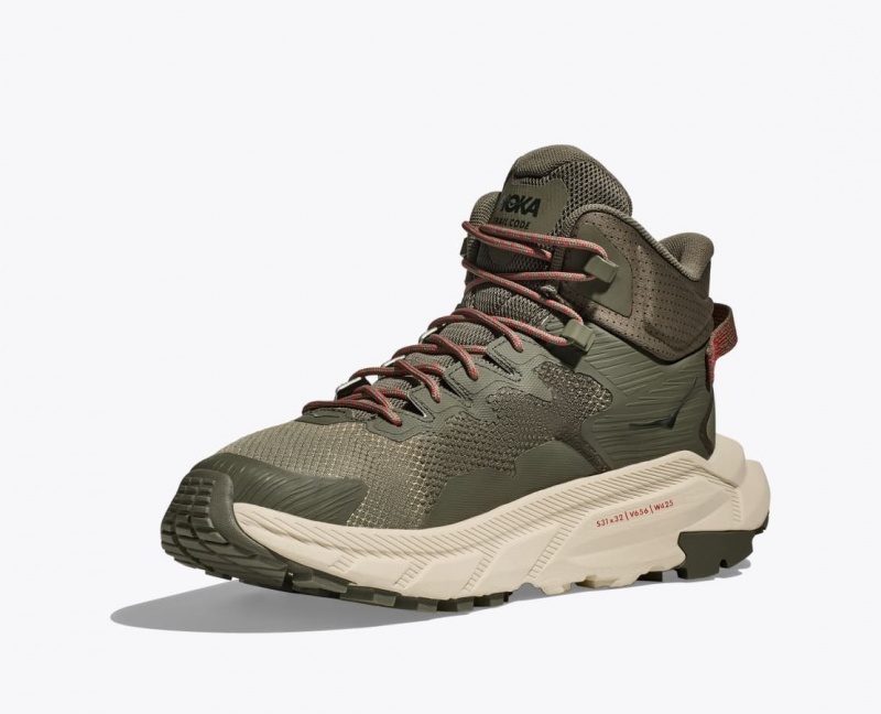 Men's HOKA Trail Code GTX Hiking Boots Olive Green | 512-RCAUDI