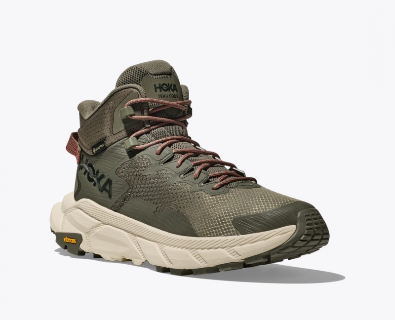 Men's HOKA Trail Code GTX Hiking Boots Olive Green | 512-RCAUDI