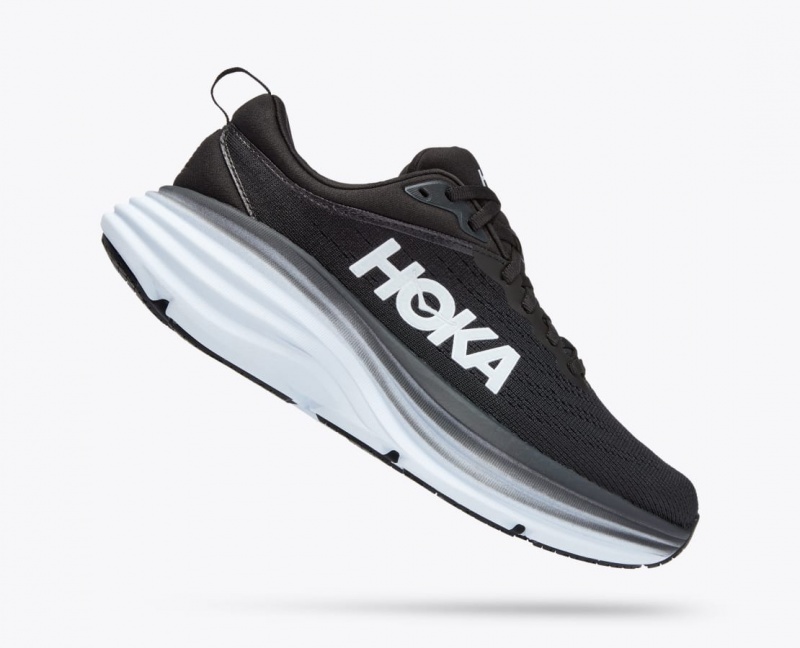 Women's HOKA Bondi 8 Running Shoes Black / White | 803-ZNBGWR