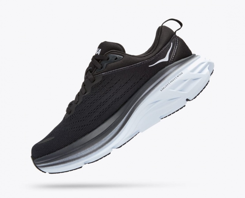 Women's HOKA Bondi 8 Running Shoes Black / White | 803-ZNBGWR