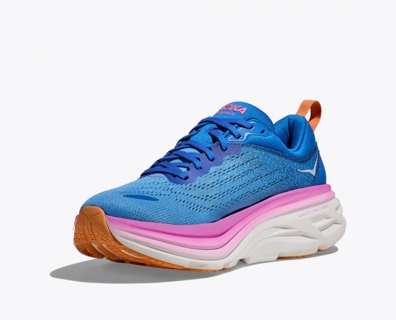 Women's HOKA Bondi 8 Running Shoes Blue / Pink | 968-ABTZHS