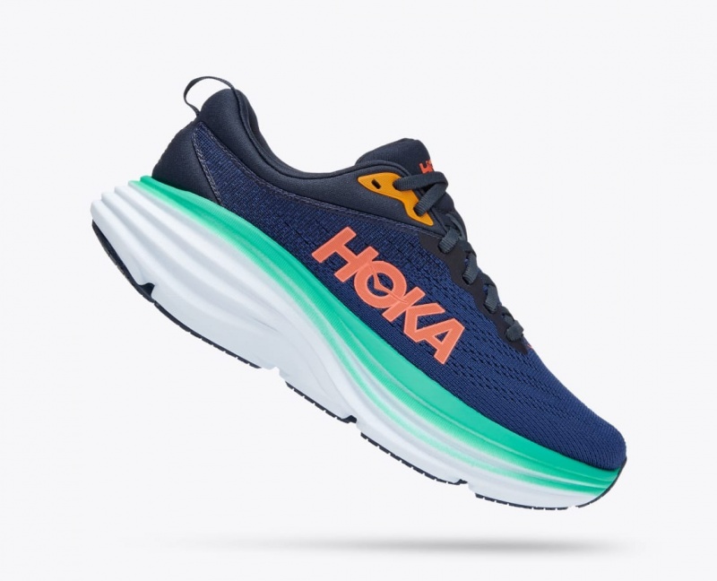 Women's HOKA Bondi 8 Running Shoes Dark Blue / Turquoise | 169-XRDPUZ