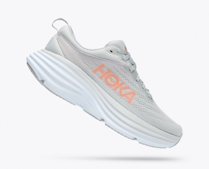 Women's HOKA Bondi 8 Running Shoes Grey | 603-UZWQAV