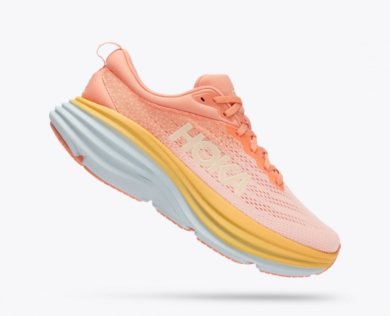 Women's HOKA Bondi 8 Running Shoes Light Coral | 358-XZGHFB