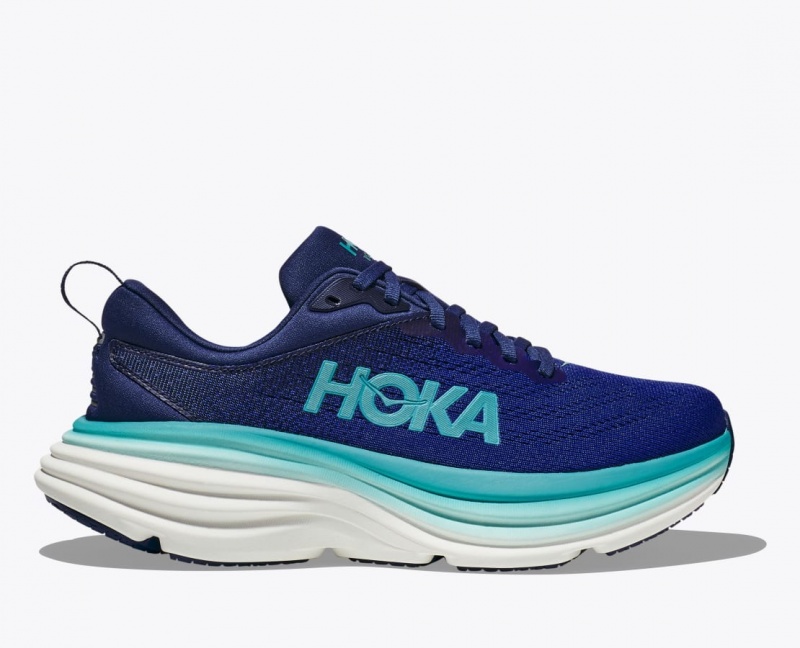 Women\'s HOKA Bondi 8 Running Shoes Navy / Turquoise | 729-HNTZOB