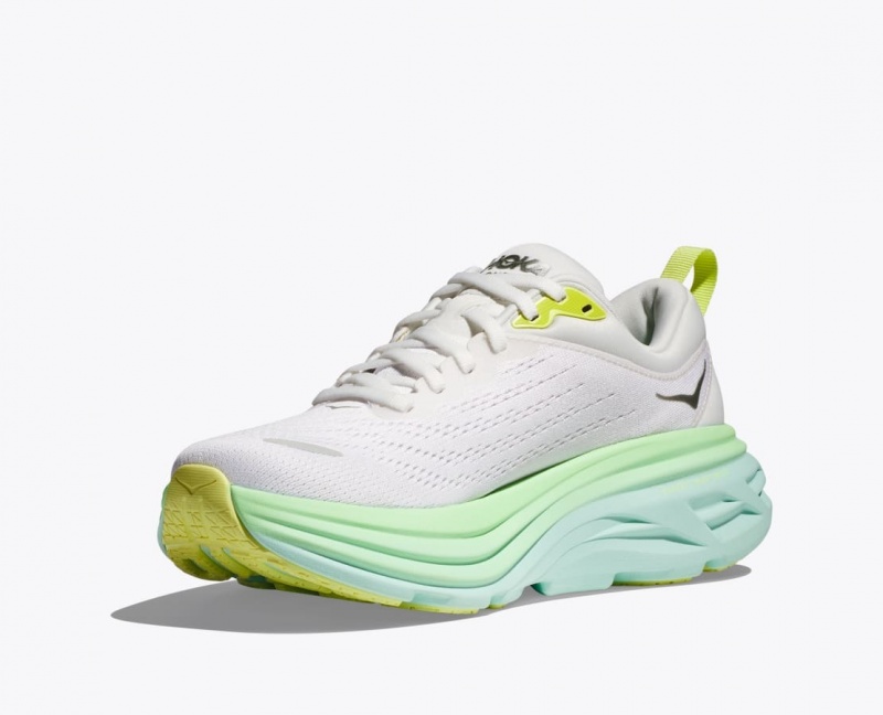 Women's HOKA Bondi 8 Running Shoes White / Light Green | 038-BRQJEC