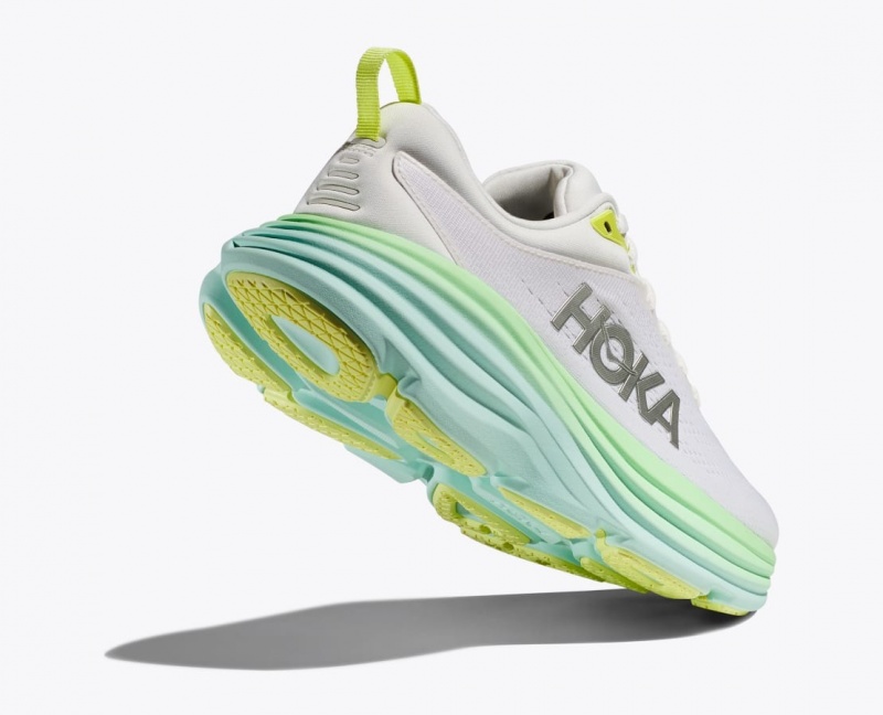 Women's HOKA Bondi 8 Running Shoes White / Light Green | 038-BRQJEC