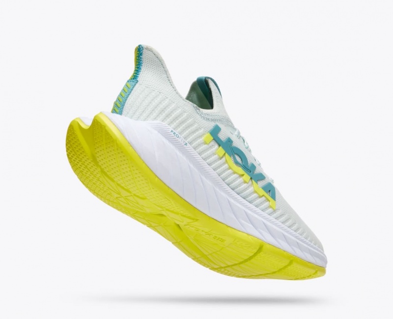 Women's HOKA Carbon X 3 Running Shoes White / Green | 518-GZOCIW