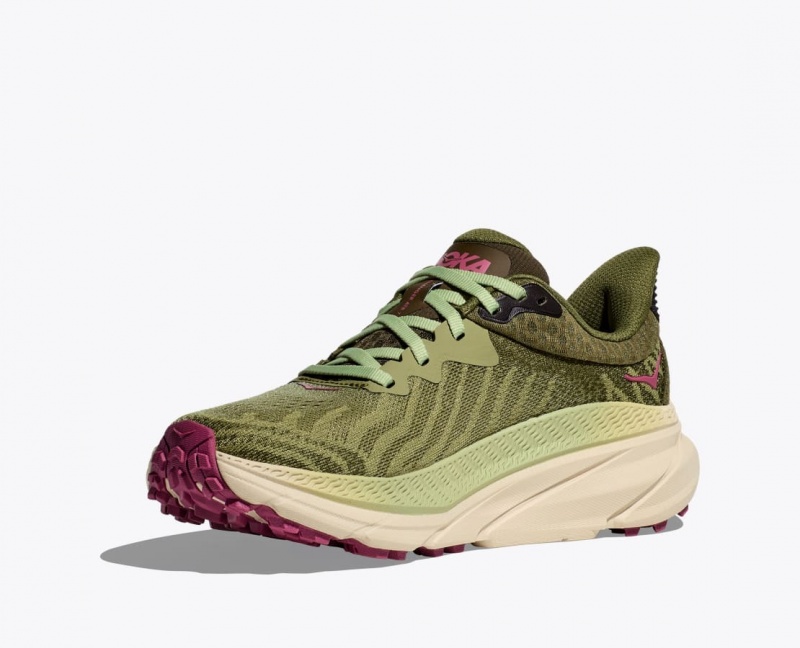 Women's HOKA Challenger 7 Trail Running Shoes Olive Green | 617-BFOSXC