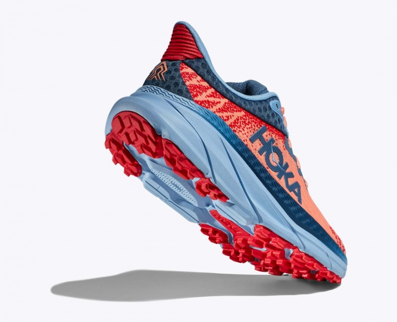 Women's HOKA Challenger 7 Trail Running Shoes Coral / Dark Blue | 497-ZQMKIH