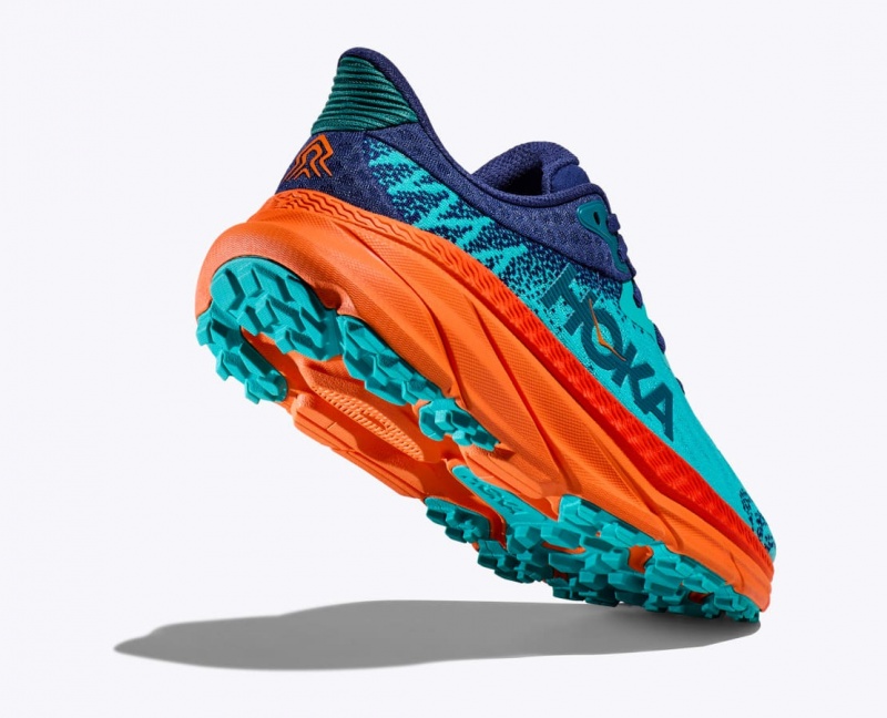 Women's HOKA Challenger 7 Trail Running Shoes Turquoise / Navy | 128-FSNHOY