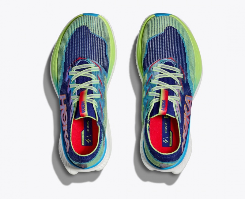 Women's HOKA Cielo X1 Running Shoes Navy / Green | 985-QYVXOS