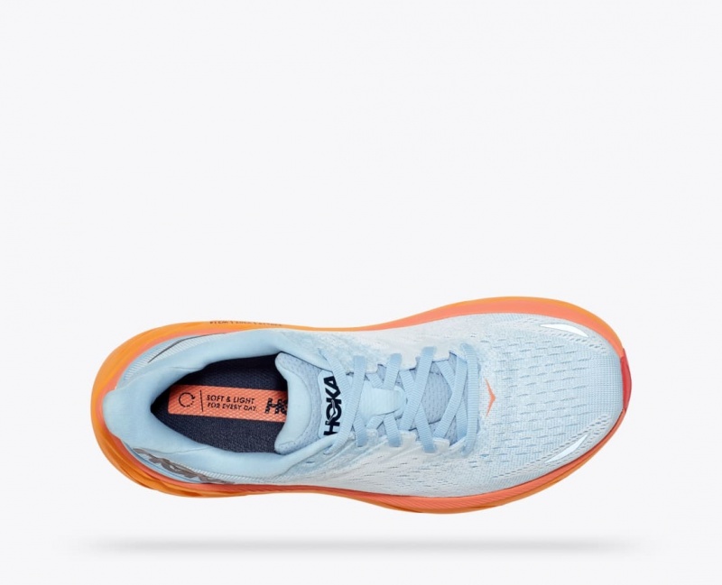 Women's HOKA Clifton 8 Running Shoes Light Blue / White / Orange | 687-DOGZKP